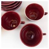 Hall USA Burgundy Dinnerware Set - 3 Burgundy Mugs, 4 Burgundy Bowls, 1 Yellow Bowl (1102)