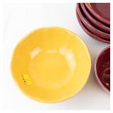 Hall USA Burgundy Dinnerware Set - 3 Burgundy Mugs, 4 Burgundy Bowls, 1 Yellow Bowl (1102)