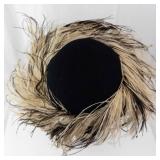 Cloche Hat - Black Felt with Beige Feather Trim, Vintage Style Dress Accessory