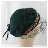 Glenover Henry Pollack 100% Wool Green Felt Hat - Veil & Gold Jewel Band