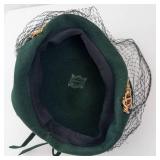 Glenover Henry Pollack 100% Wool Green Felt Hat - Veil & Gold Jewel Band