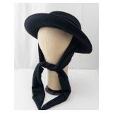 Hat - Black Felt Wide-Brim with Tie Scarf