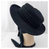 Hat - Black Felt Wide-Brim with Tie Scarf