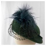 Draper Exclusive Green Felt Hat with Feather & Veil - Size 7 1/8