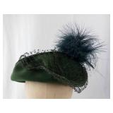 Draper Exclusive Green Felt Hat with Feather & Veil - Size 7 1/8
