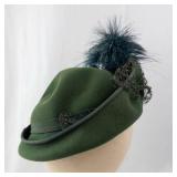 Draper Exclusive Green Felt Hat with Feather & Veil - Size 7 1/8