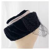 Black Velvet Cloche Hat with Net Veil - Vintage Style