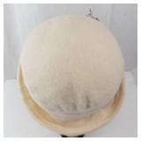 Vintage Cream Wool Felt Cloche Hat with Purple Rhinestone Floral Brooch