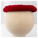 Headpiece - Red Velvet Circular Hat with Pink Ornamental Trim