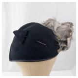 Black Feather Fascinator Headpiece with Gray Plumes on Headband