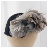 Black Feather Fascinator Headpiece with Gray Plumes on Headband
