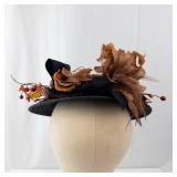 Black Wide-Brim Hat - Berry & Leaf Accent with Satin Bow
