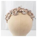 Union Made USA Floral Hair Headpiece - Cream/Pink Tiny Blossom Halo Band