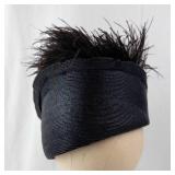 Feathered Black Hat - Feather Plume & Floral Berry Embellishment