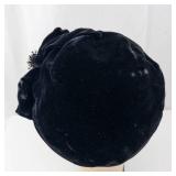 Black Velvet Turban Hat with Crystal Brooch - Size Large