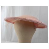 Pink Wide-Brim Dress Hat with Ribbon Accent