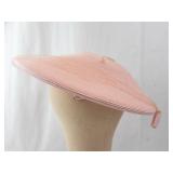 Pink Wide-Brim Dress Hat with Ribbon Accent