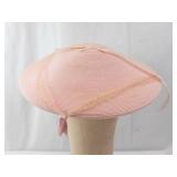 Pink Wide-Brim Dress Hat with Ribbon Accent