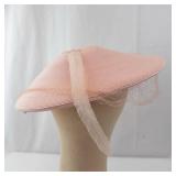 Pink Wide-Brim Dress Hat with Ribbon Accent