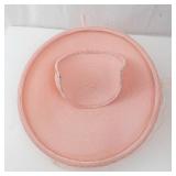 Pink Wide-Brim Dress Hat with Ribbon Accent