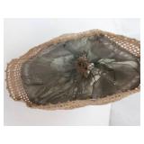 Beige Crochet Lace Bonnet Hat with Gray Ribbon - Vintage Style Headpiece