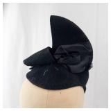 Black Velvet Turban Hat with Bow Accent