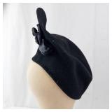 Black Velvet Turban Hat with Bow Accent