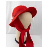Red Virgin Wool Felt Hat - Wide Brim with Ribbon Band - Made in USA