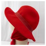 Red Virgin Wool Felt Hat - Wide Brim with Ribbon Band - Made in USA
