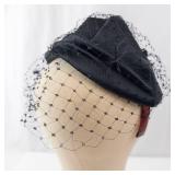 My Hats from Harold -Chanda Cloche Hat With Veil - Black Satin, Hair Comb