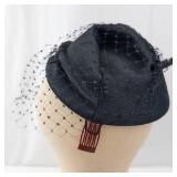 My Hats from Harold -Chanda Cloche Hat With Veil - Black Satin, Hair Comb