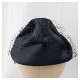 My Hats from Harold -Chanda Cloche Hat With Veil - Black Satin, Hair Comb