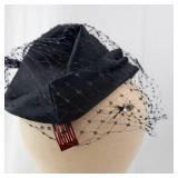 My Hats from Harold -Chanda Cloche Hat With Veil - Black Satin, Hair Comb