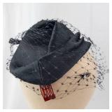 My Hats from Harold -Chanda Cloche Hat With Veil - Black Satin, Hair Comb