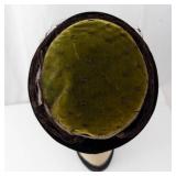 Chanda by Harold Hat - Green Velvet Crown, Black Brim, Net Veil, Vintage Millinery