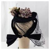 Fascinator Hat - Black Floral Accent with Veil & Netting