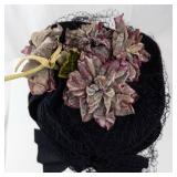 Fascinator Hat - Black Floral Accent with Veil & Netting