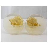 Fostoria Baroque Topaz Candlesticks - Flame Stem, Pair, 5 3/4 in Tall x 4 in Base