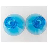 Pair of Fostoria Pioneer Blue Candlesticks