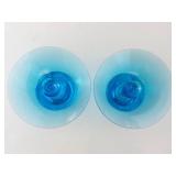 Pair of Fostoria Pioneer Blue Candlesticks