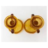 Bagley Rutland Amber Glass Candlesticks - Pair