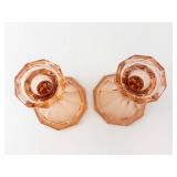 Fostoria Virginia Peach Candlestick Holders - Pink Glass Pair