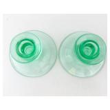 Green Glass Candlestick Holders - Pair for Taper Candles
