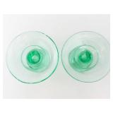 Green Glass Candlestick Holders - Pair for Taper Candles