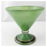 Green Frosted Glass Goblet - Stemmed Glass with Gold Trim and Black Band Base