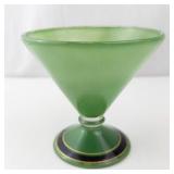 Green Frosted Glass Goblet - Stemmed Glass with Gold Trim and Black Band Base