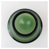 Depression Era Reverse Painted Green Glass Compote Bowl - Pedestal Base with Black Rim