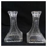 Candlestick Holders - Crystal Crackle Glass, Pair (Set of 2)