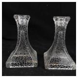 Candlestick Holders - Crystal Crackle Glass, Pair (Set of 2)