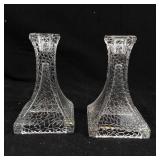 Candlestick Holders - Crystal Crackle Glass, Pair (Set of 2)